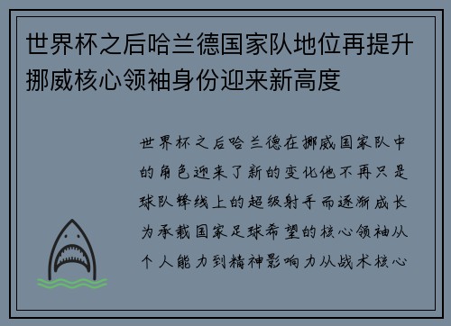世界杯之后哈兰德国家队地位再提升挪威核心领袖身份迎来新高度 世界杯之后哈兰德国家队地位再提升挪威核心领袖身份迎来新高度